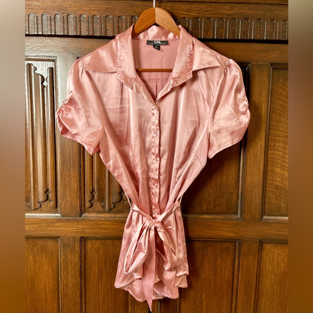 Satin Sort Sleeve Blouse, Large